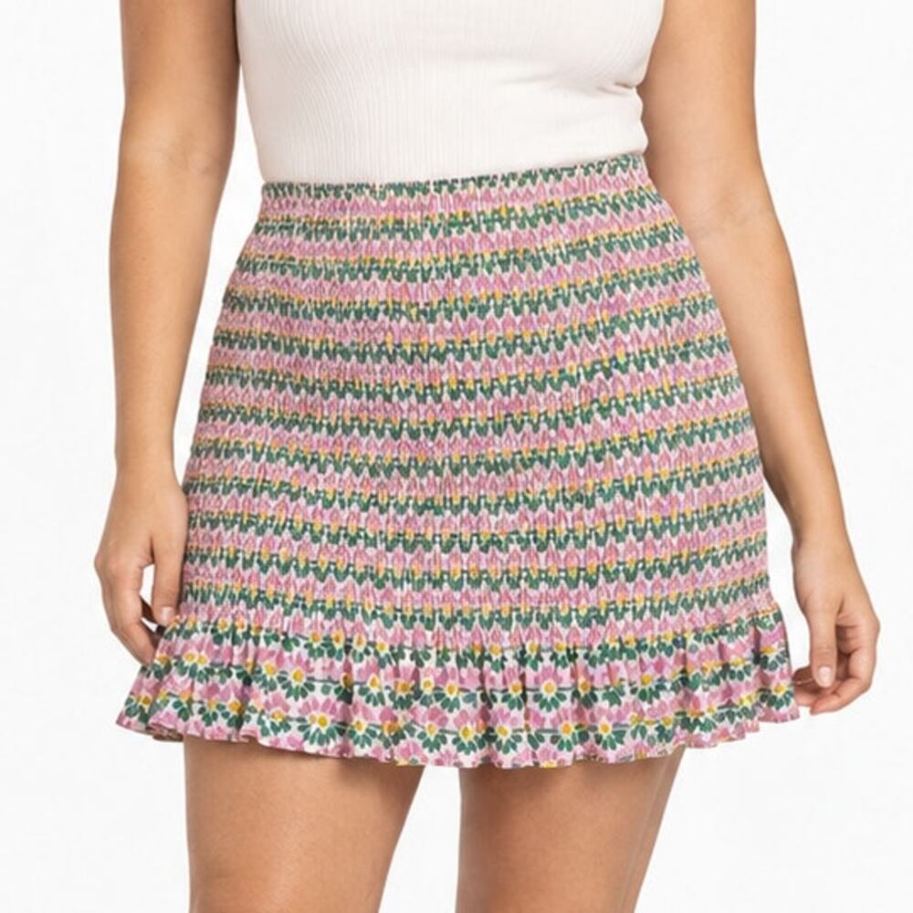 Zara Floral Smocked Pull On Mini Skirt Size L